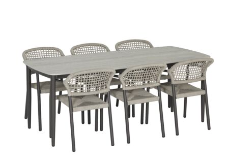 Tuinset Siana 200x90cm met 6 tuinstoelen Porto