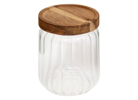 Voorraadpot Harmony 0,5L - glas - transparant & acacia