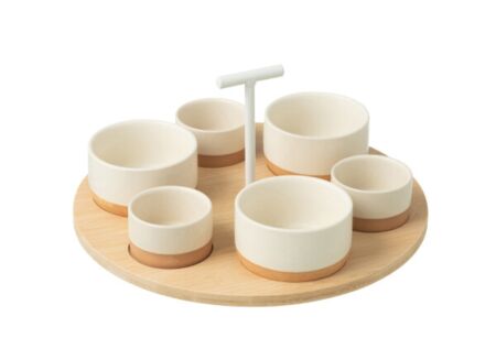 Aperoset 29x29cm - keramiek & bamboe - wit & naturel