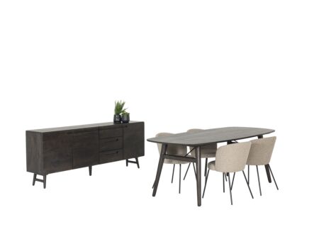 Eetkamer Aura met 4 stoelen Pallada - tafel 220x100cm - dressoir 210cm