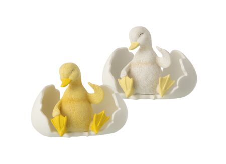 Deco Eend in eierschaal H9cm - polystone - wit & geel