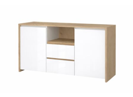 Dressoir Next 149cm - melamine - glanzend wit & jackson hickory