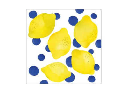 Serviette Lemon & Dots 33x33cm - papier - wit/geel/blauw 20 stuks