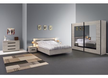 Slaapkamer met bed 140x200cm - kleerkast 250cm
