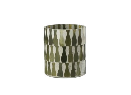 Kaarsenhouder H10cm - glas - olijf & wit