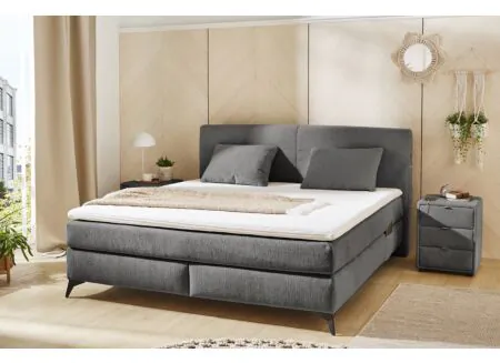Boxspring Kira Max 180x200cm tissu gris foncé