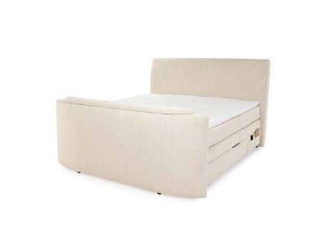 Boxspring Belair Normal 180x200cm - stof - ecru met tv-lift en opbergruimte