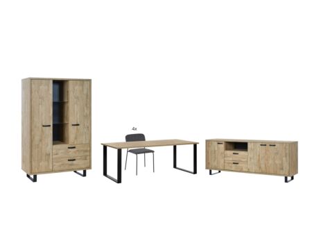 Eetkamer Como 1  met 4 stoelen Epoca antraciet - tafel 170x95cm - dressoir 220cm - kast 120cm