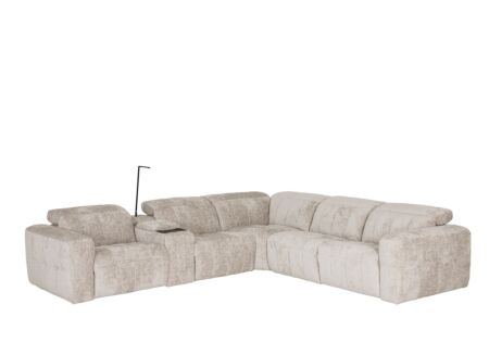 Hoeksalon Crow 334x301cm - stof - turtledove met 3 elektrische relaxen & opbergvak