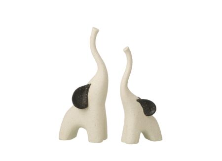 Beeld Olifant H30,5cm - stoneware - gebroken wit set van 2