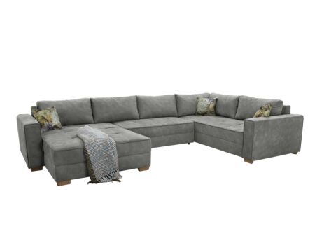 Hoeksalon Brixen 379x227cm - stof - lichtgrijs met bedfunctie