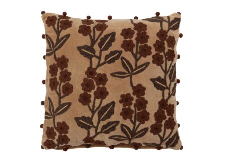Kussen Bloem & Bladeren 45x45cm - katoen - camel bruin