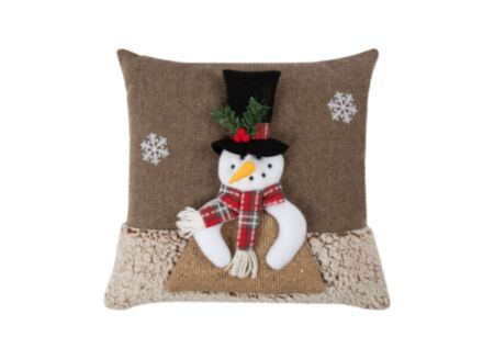 Kussen Sneeuwman 40x40cm - polyester/katoen - bruin