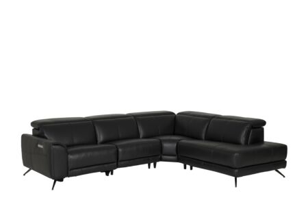 Hoeksalon Billy 305x243cm - leder - zwart met relax