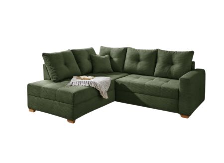 Hoeksalon Heidelberg 228x199cm - stof - groen met bedfunctie/relax en opbergruimte