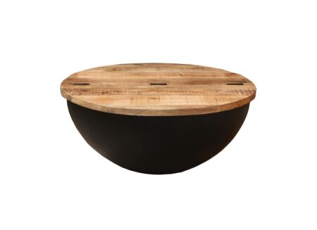 Salontafel Nathan &Oslash;90cm - mango massief - naturel met opbergruimte