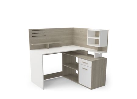 Hoekbureau Malicia 122x116x120cm - meubelplaat - wit/eik