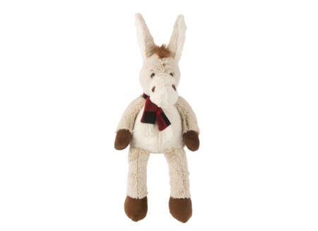 Knuffel Ezel met sjaal H28cm - polyester - beige & bruin