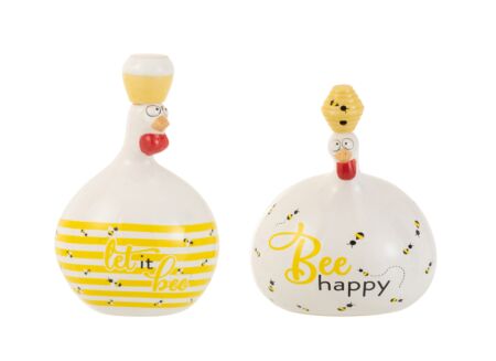 Beeld Kip Bee Happy/Honing H21cm - keramiek - wit/geel