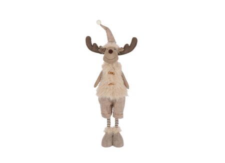 Kerstdecoratie Eland Telescopische bont 16x15x87cm - polyester - ecru