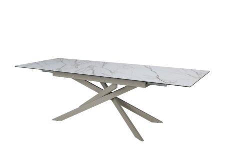 Tafel Gantia 180/240x90x76cm - keramiek & glas - wit goud zwart