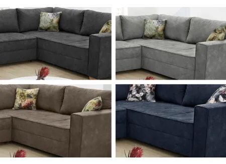 Hoeksalon Brixen 379x227cm - stof - blauw met bedfunctie