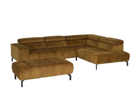Hoeksalon Message-S 295x228cm - stof - goud met poef