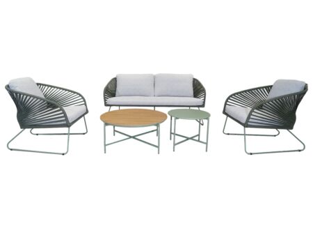 Loungeset Peacock metaal rotan - grijs/groen