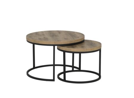 Bijzettafel SL2303  Ø76xH45,5cm/Ø56xH38,5cm - metaal/decor - scarlet oak set van 2