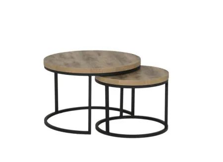 Bijzettafel SL2303  Ø76xH45 - Table d'appoint SL2303  Ø76xH45,5cm/Ø56xH38,5cm - métal/décor - scarlet oak lot de 2