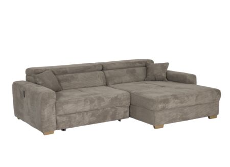 Hoeksalon Slider 279x186cm - ribcord stof - bruin met bedfunctie