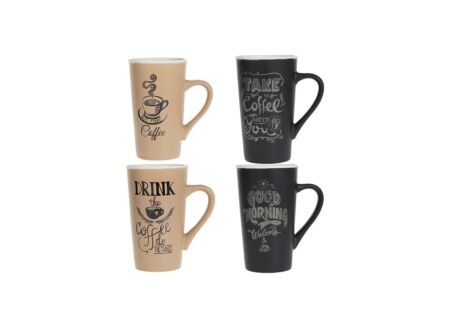 Mok Hot drink 50cl Ø9,1x15cm - porselein - zwart/beige