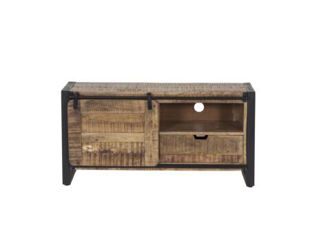 Tv-meubel Woodstock 120x45cm - mango massief & metaal - naturel/zwart