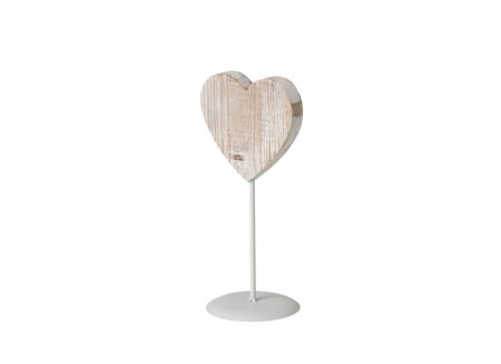 Deco Hart op voet 13x10x27cm - hout - gebroken wit