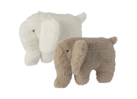 Knuffel Olifant H19cm - polyester - wit & beige