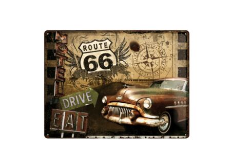 Plakkaat Route 66 40x30cm - metaal - multicolor