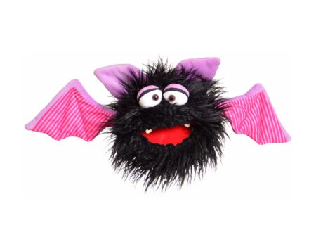 Handpop Schnips vleermuis H20cm - polyester - zwart/roze