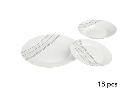 Serviesset Lignes 18-delig - porselein - zwart/wit