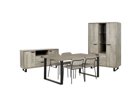 Eetkamer Como 2 met 4 stoelen Epoca beige - tafel 170x95cm - dressoir 170cm - bergkast 120cm