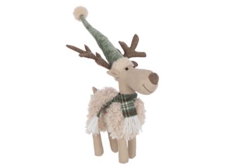 Kerstdecoratie Eland Sjaal S 22x8x49cm - polyester - gebroken wit & groen