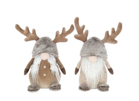 Kerstdecoratie Kabouter 13x18x35cm - stof - bruin