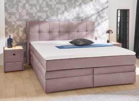 Boxspring Amy 140x200cm - stof - roze met opbergruimte