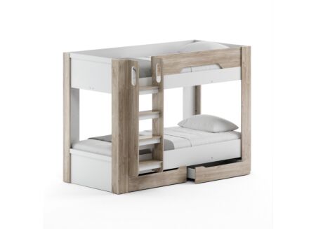 Stapelbed Evora 90x200cm - decor - ivory oak & wit met opbergruimte