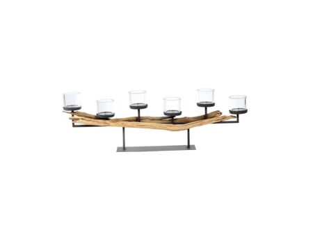 Theelichthouder B95cm - hout massief & metaal - naturel