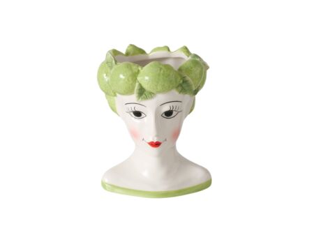 Bloempot Limoen H16cm - keramiek - wit/groen