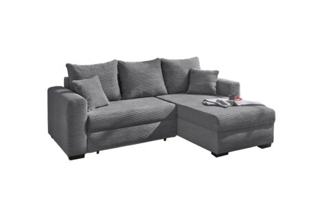 Hoeksalon Elmau 235x169cm - stof - grijs met bedfunctie en opbergruimte