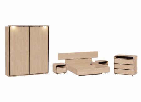 Slaapkamer met bed 180x200cm - kleerkast 184cm - commode 97cm en 2 nachtkastjes