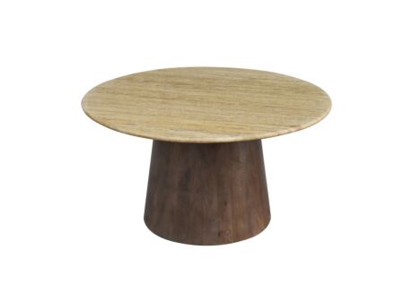 Salontafel Cain Ø75cm - travertijn & mango massief - bruin