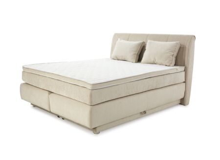 Boxspring Caren Mix 180x200cm - stof - ecru met opbergruimte
