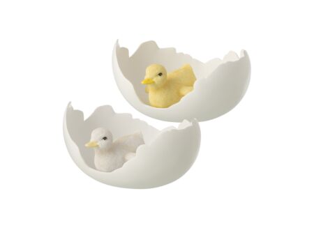 Deco Eend in eierschaal H10,5cm - polystone - wit & geel